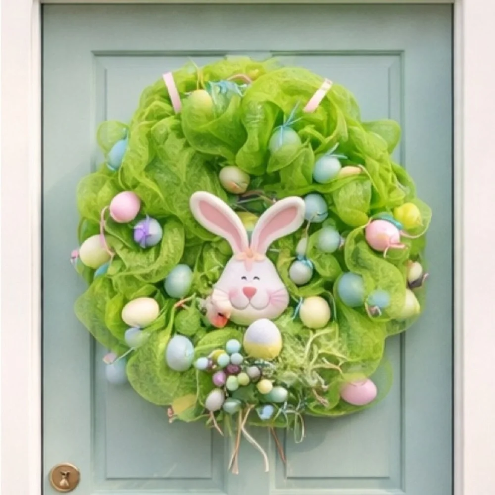 Unfinished Easter Bunny Mesh Wreath Green Deco Mesh Great starter base
